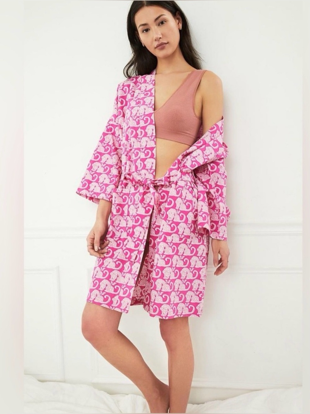 Printfresh Anthropologie Pink Leopard Robe Size Small Medium